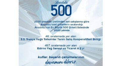 Anadolu’nun En Büyük 500 Şirketi Sıralamasına Giren Üyelerimizi Tebrik Ederiz